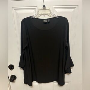 Women with Control Black Ruffled 3/4 Sleeve Blouse
